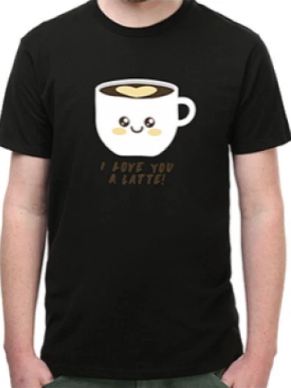 Cute Unisex Coffee Graphic Tee - Black with White & Yellow Mug - Size XL